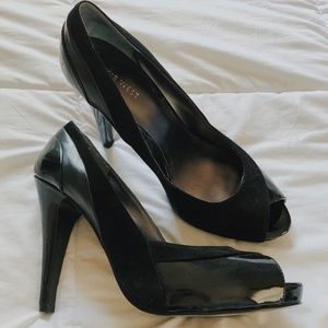 Nine West Leather & Suede Peep-Toe High Heels
